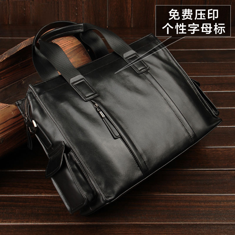 Handbag male contractor business large capacity single shoulder inclined satchel leather head layer cow leather 15 6 inch 14 inch male and earth briefcase