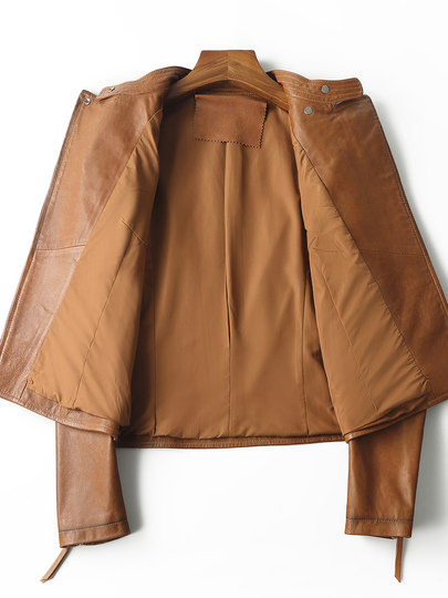 Genuine leather jacket for women Haining 2025 spring and autumn new lambskin slim short Korean style motorcycle jacket trendy