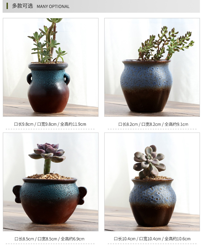Vintage stonware thịt hoa nồi gốm cũ đống hoa chậu chậu sáng tạo đồ gốm trong nhà bình hoa cây xanh trong chậu - Vase / Bồn hoa & Kệ chậu treo ban công