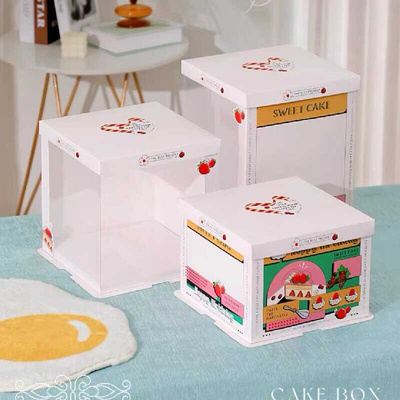 Translucent Cake Box 6/8/10 Inch 12 Single-Layer Double-Layer Heightened Square Birthday Baking Packaging Box 50 Sets Popular Online