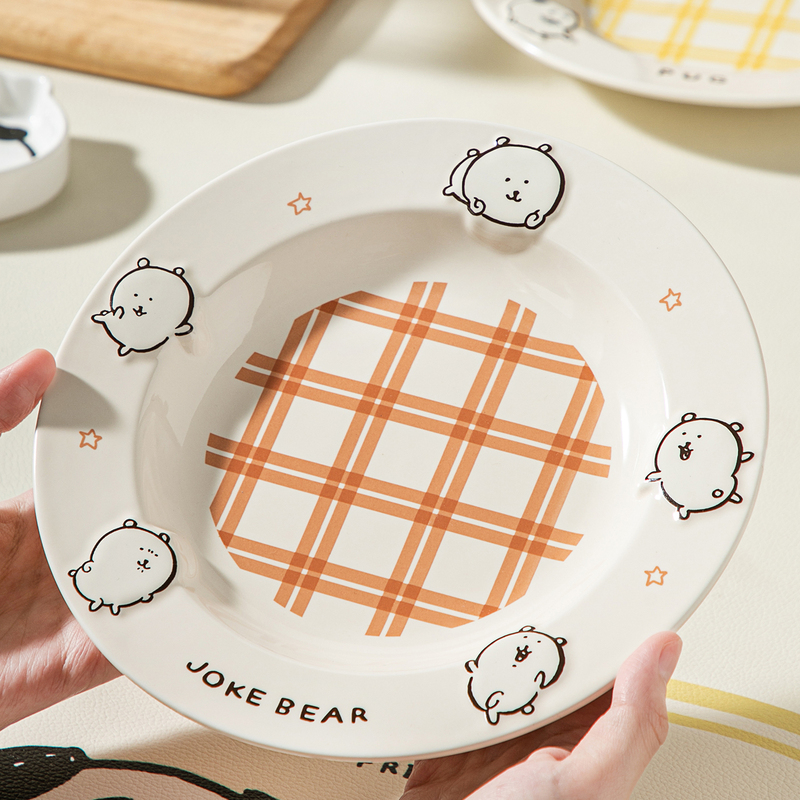 Self-Deprecating Bear Co-Branded Tableware Plate Ceramic Dinner Plate Dish Household Cartoon Children's Breakfast Plate Dessert Plate Pasta Plate Self-Deprecating Bear Co-Branded Tableware Plate Ceramic Dinner Plate Dish Household Cartoon Children's Breakfast Plate Dessert Plate Pasta Plate