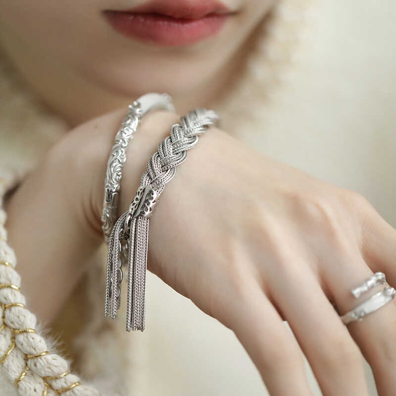 S925 Silver Braided Twist Bracelet for Women, Niche Design, Ethnic Style, Vintage Dreadlock Bracelet, Gift for Girlfriend's Birthday