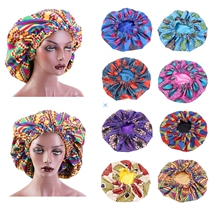 38cm Large Print Satin Bonnet Hair Caps Sleep African Patter