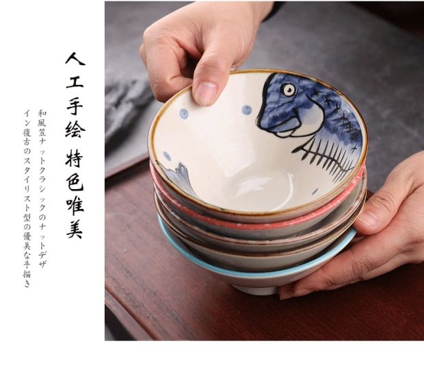 Bộ đồ ăn bằng gốm Nhật Bản màu nền vẽ tay cao 5 inch chân cao bát bát tráng miệng bát cơm gia đình bát nhỏ bát súp - Đồ ăn tối đĩa giấy dùng 1 lần