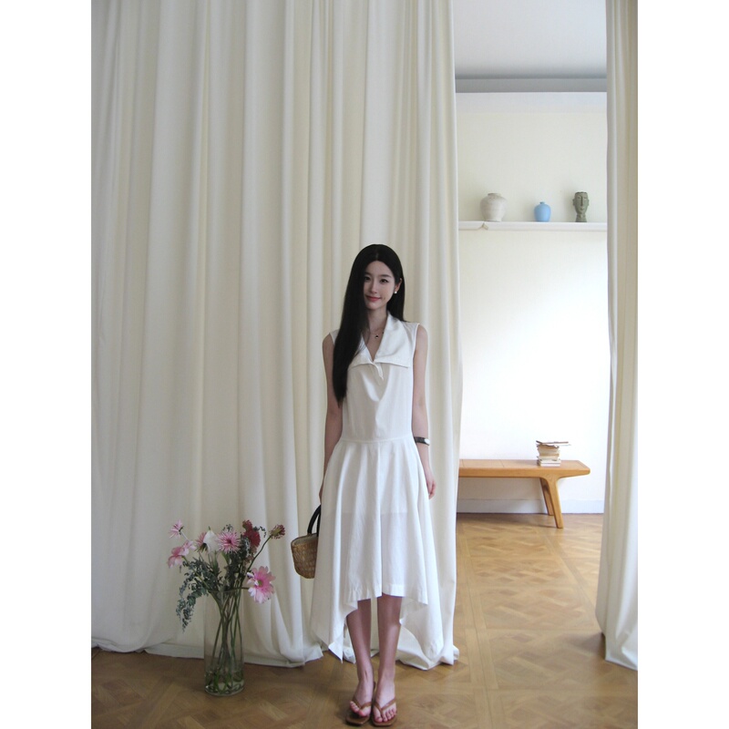 W51【Elegant Commuting】Summer High-End Simple White Dress with Drape, Versatile and Elegant for Commuting, Summer Dress W51【Elegant Commuting】Summer High-End Simple White Dress with Drape, Versatile and Elegant for Commuting, Summer Dress