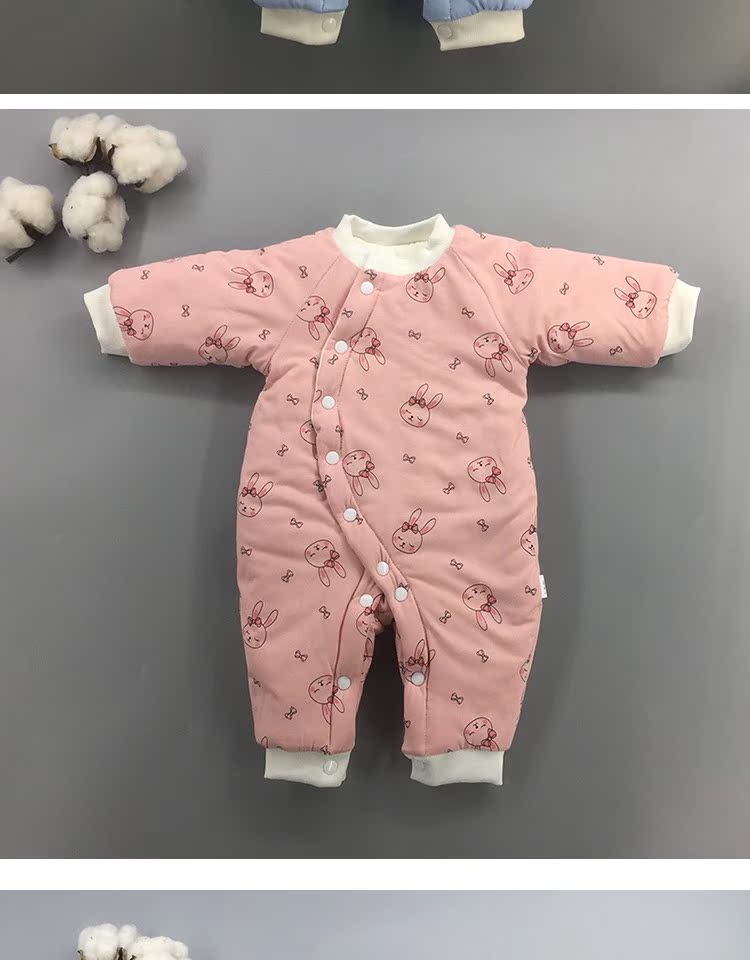 Bộ đồ liền thân cotton cotton cho bé mùa thu đông nam nữ ra ngoài quần áo dày quần áo sơ sinh bodysuit chất nỉ bông hàn quốc