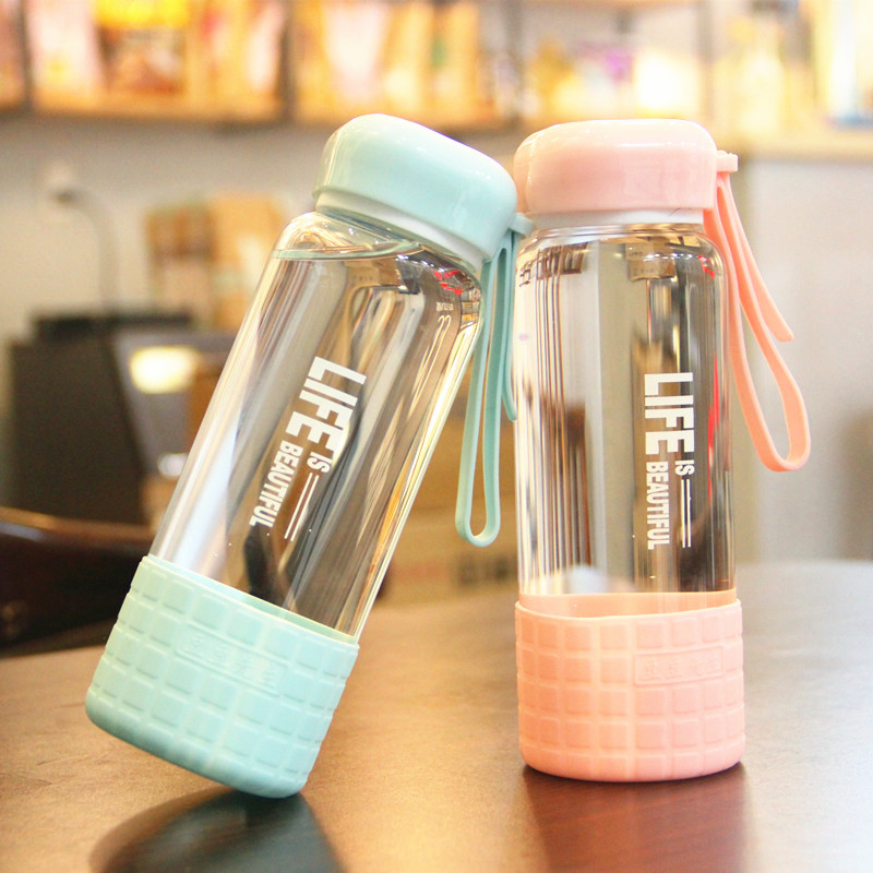 Heat-resistant glass-cup men and women large capacity portable water glass square cover creative tea cup Korean version student original lovers mug