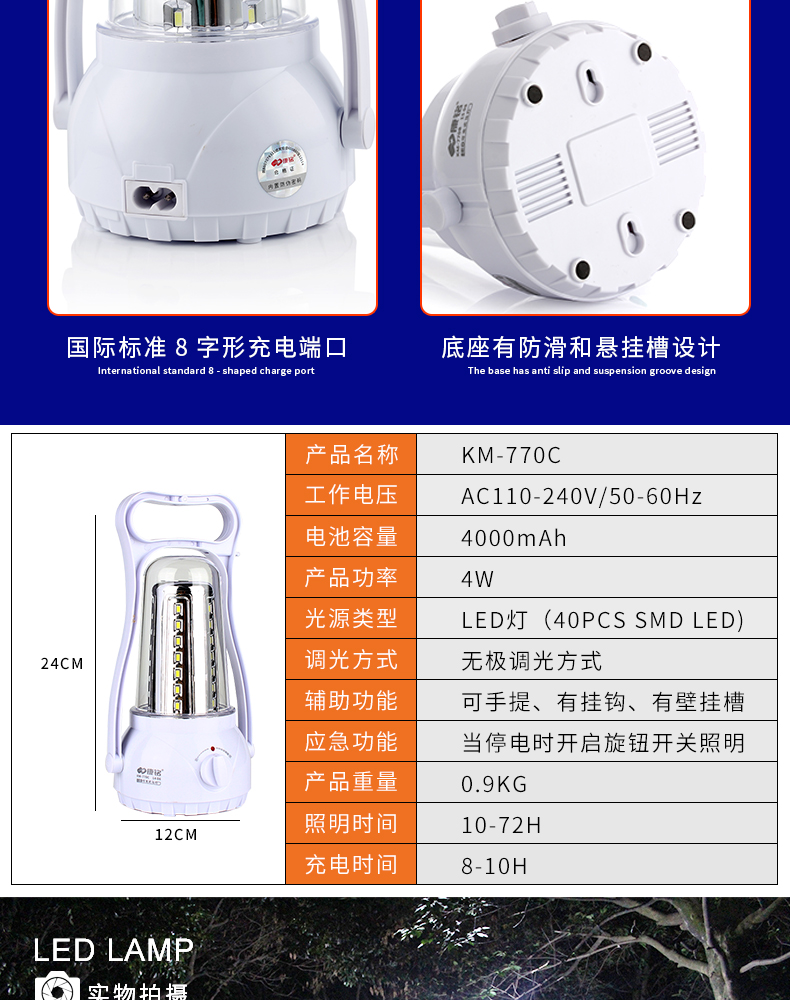 Đèn khẩn cấp mất điện chiếu sáng hộ gia đình có thể sạc lại bóng đèn ngoài trời cắm trại siêu sáng lều sáng chợ đêm gian hàng gian hàng đèn pin siêu sáng police