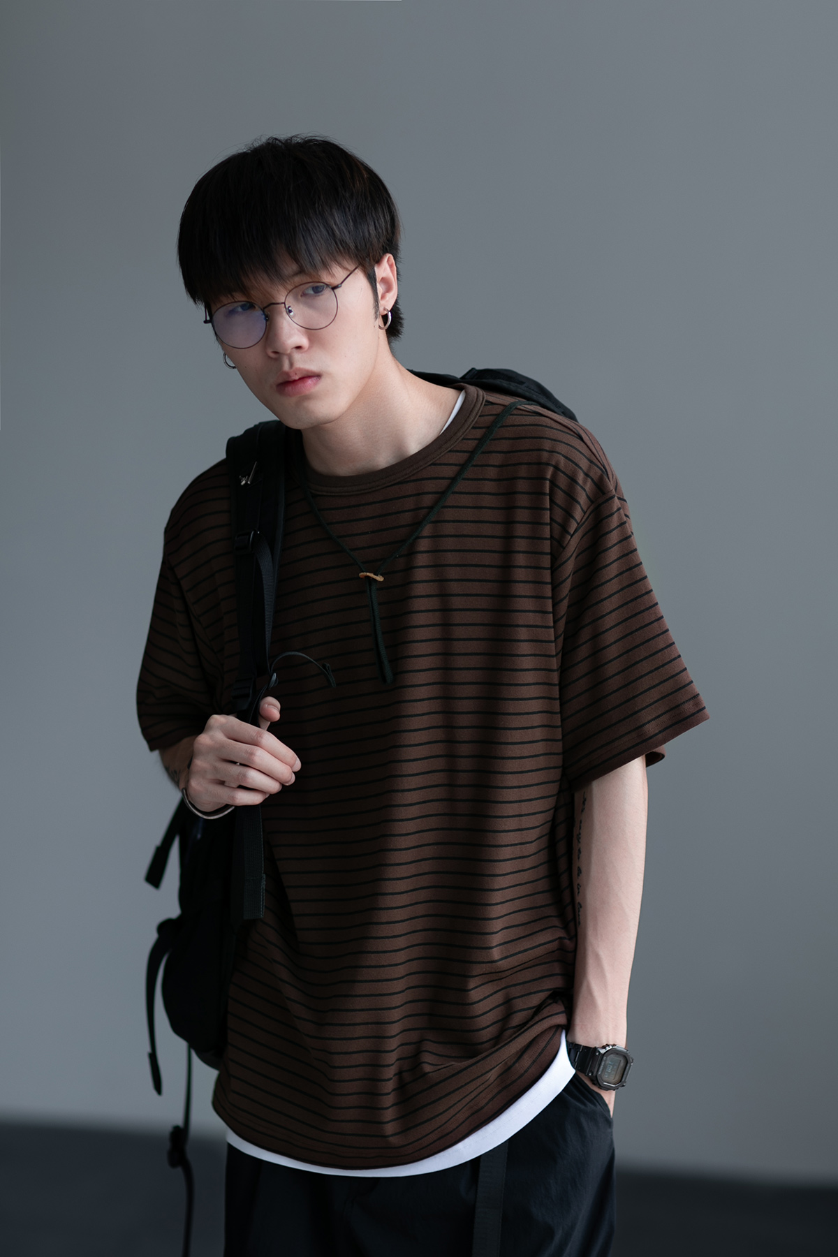 HUMANIMAL 20SS] Japan imports GIZA Egyptian cotton long suede cotton striped interval striped base short sleeve T-shirt