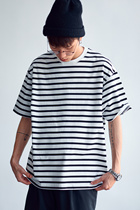 HUMANIMAL 21SS Japan imports beauty cotton heavy pound coarse texture striped round collar base short sleeve T-shirt
