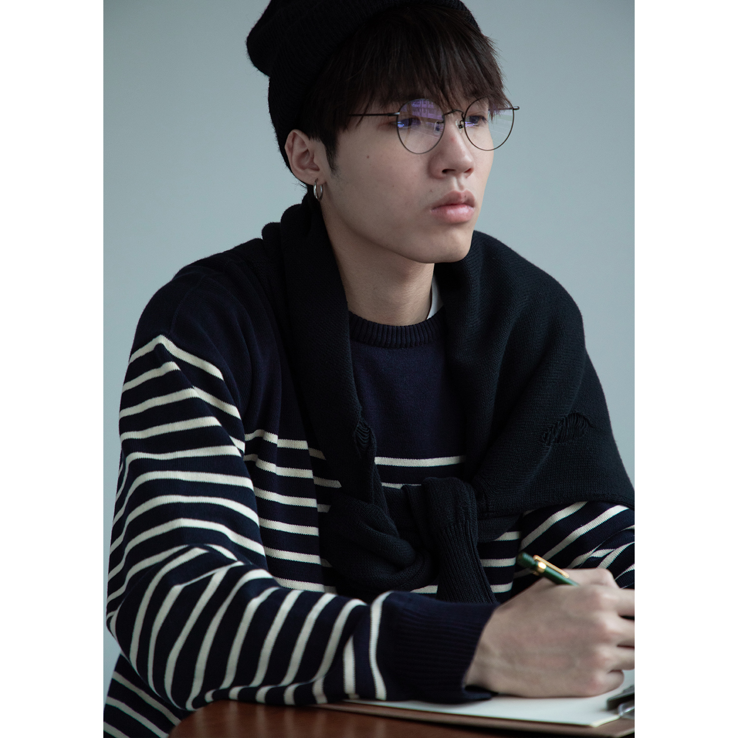 HUMANIMAL 19AW ] Organic cotton yarn round collar Soul Strip Long sleeve sleeve wire coat