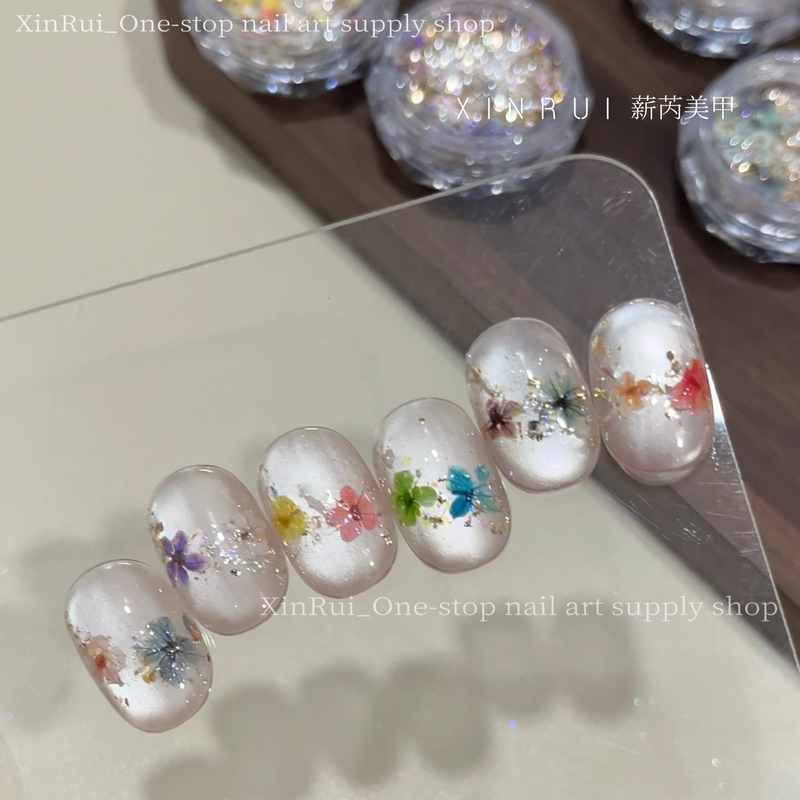 Japanese Style ins Floral Nail Art Dried Flowers Monet Garden Oil Painting Color Scheme Small Flowers Mixed DIY Materials Nail Decorations