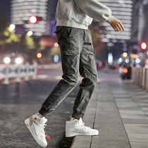 Overalls mens 2021 Autumn New bunch feet loose Haren pants Korean trend gray casual mens trousers