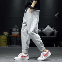 Casual pants mens loose fashion brand Japanese retro large size pants mens trend Joker autumn fat gray sports pants