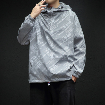 Pullover jacket male hip-hop colorful reflective luminous luminous street jacket male ruffle tide printing loose student clothes