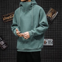 Spring and autumn winter 2021 new high-neck hooded sweater mens Japanese loose size solid color knitted jersey handsome coat