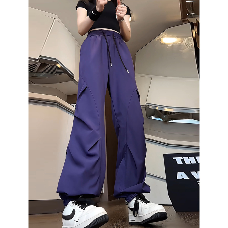 Eggplant Purple Ice Silk Pants for Women, Summer Thin Breathable Quick-Dry Parachute Cargo Pants, Jogger Sports Casual Long Pants