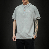 Polo shirt mens short sleeve Tide brand loose size Japanese retro simple lapel collar T-shirt men fat trend coat men