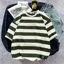 Striped Short Sleeve T-Shirt Man 2022 Summer New Chains Inn Wind oversize blouse Leisure 100 lap half sleeves