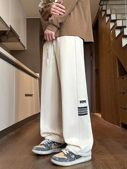 Мужские спортивные штаны в американском ретро-стиле, осень 2024, новая модная модель с вышитыми нашивками, прямые свободные повседневные длинные брюки