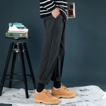 Hairy pants mens autumn casual pants trend Joker loose hair grinding feel handsome elastic waist pants