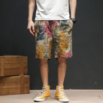 Summer linen five-point pants mens Tide brand ins loose size fat people ethnic cotton linen shorts beach pants