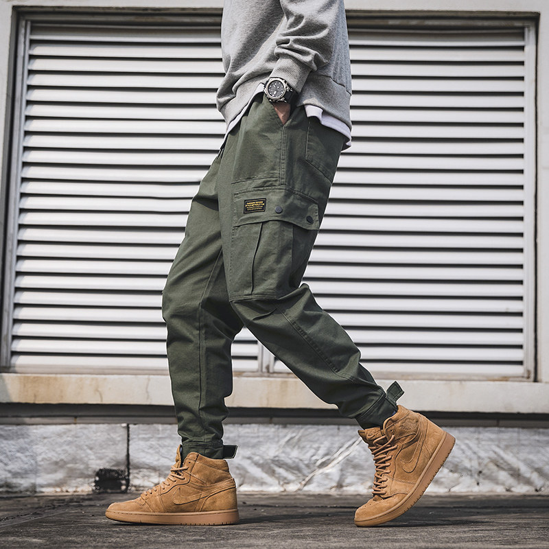 Army Green Bouquet Leggings Pants Men Fit Martin boots Pants American Tide Cards Loose ruffles Autumn Day Ensemble Casual Pants-Taobao
