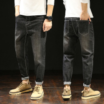 Japanese jeans mens loose straight black Haren pants spring and autumn pants mens Tide brand overalls Korean trend trousers