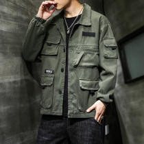 Floss coat mens autumn and winter 2021 military green jacket loose size fat trend plus velvet padded American autumn