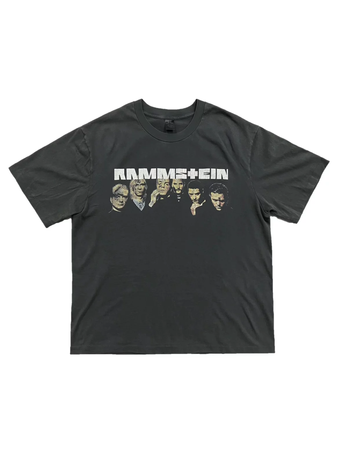 MG Rammstein German Chariot Portrait Rock Retro Washed Grey Cylinder Cloth Small Neck Short Sleeve