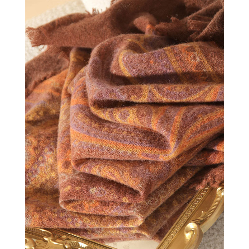 Spring and Summer Thin Boiled Wool Vintage Print Large Size Soft and Comfortable Shawl Scarf for Warmth