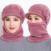  Winter warm headgear cold mask female full face thickening middle-aged and elderly mother hat mask bib riding equipment