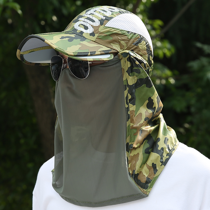 Sunscreen fishing headgear mask men's summer hat camouflage riding headgear hat anti-UV face mask neck protector women's mask