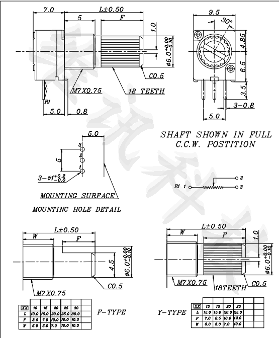 RV/RK097NS chiết áp âm lượng 3/5/6/8 pin điện trở B5K10K20K50K100K có thể điều chỉnh tiềm năng