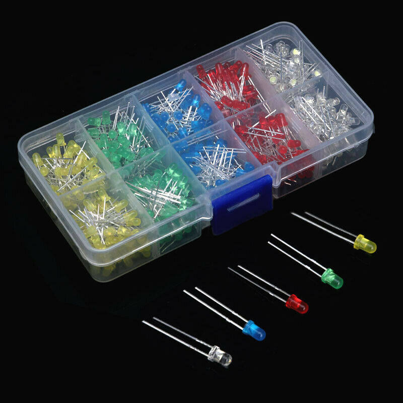 F3 3mm LED发光二极管盒装 发光管 500只 每色100只 5色共500PCS
