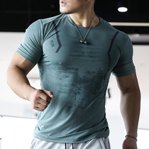 Mens summer fitness clothes Short-sleeved T-shirt thin section loose breathable quick-drying sweat-absorbing running sports muscle training clothes