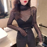 Сексуальные и прозрачные кружевные плиссированные топ для женщин в начале осени тонкий стиль и стильная тонкая посадка внутренней рубашки с сетью водолазки для женщин для женщин