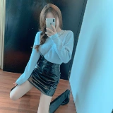 Небольшой дизайнерский универсальный лонгслив, свитер, юбка, комплект, популярно в интернете, тренд сезона, высокая талия