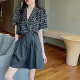 Ретро рубашка с буквами, комплект, высокая талия