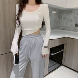 Короткий лонгслив, футболка, универсальный комплект, высокая талия