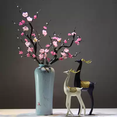 Jingdezhen vase living room ornaments modern creative Auspicious Deer dry branches plum blossom simulation floral art pure hand home accessories