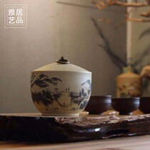 Jingdezhen new Chinese style hand-painted ceramic tea can ornaments Wake up tea piggy bank creative living room coffee table home accessories