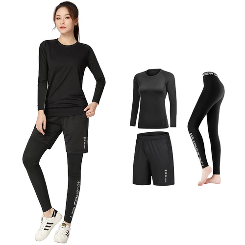 Быстросохнущий спортивный костюм для спортзала, демисезонный лонгслив, дорожные дышащие леггинсы, большой размер