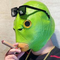Green fish hooded mask cute funny sand sculpture fish head strange green fish man Internet celebrity full face tasteless