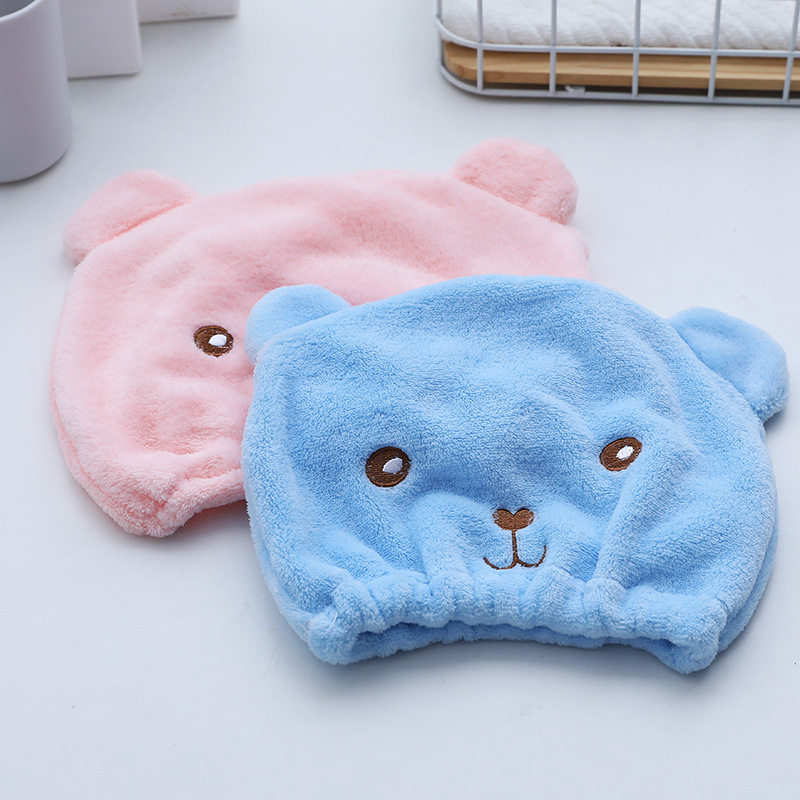 Cartoon Small Bear Dry Hair Hat Coral Suede Hair Speed Dry Towel Bag Turban Adult Thickening Absorbent Bath Cap Dry Hair Towel