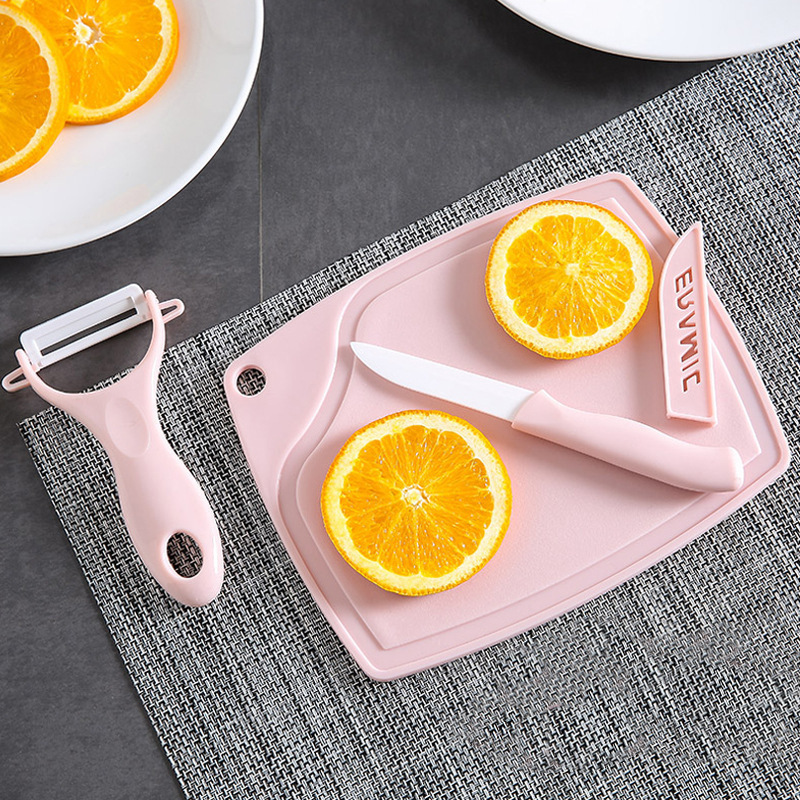 Ceramic Knife Water Fruit Knife Suit Ceramic Paring Cutter Cutting Board Three Sets Chopping Block Mini Carry-on portable chopping board