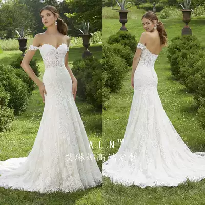 One-shouldered fishtail 2021 new main wedding dress forest department thin bride wedding long tail luxury lace female