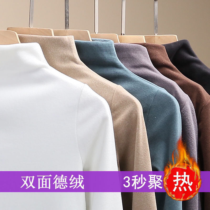 Double sided Dersuede pile semi-high collar fever Fever Jersey Undershirt Woman Inner Lap Clothes Winter Pure Cotton Plus Suede Thickening