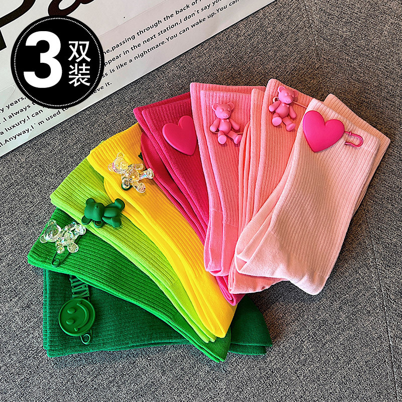 Women's Pure Cotton Mid-Calf Socks ins Trendy Internet Celebrity Style Pink Spring and Autumn Outerwear Seamless Socks Long Socks Green
