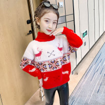 Girl Water Mink Velvet Christmas Sweater 2021 Autumn Winter New Child Foreign Air Girl High Collars Thicken Thickened Undershirt